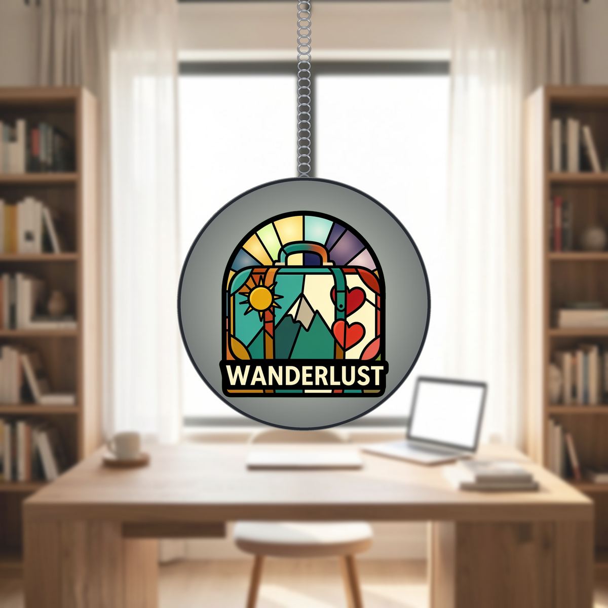Vintage Suitcase Wanderlust Arch Stained Glass Suncatcher