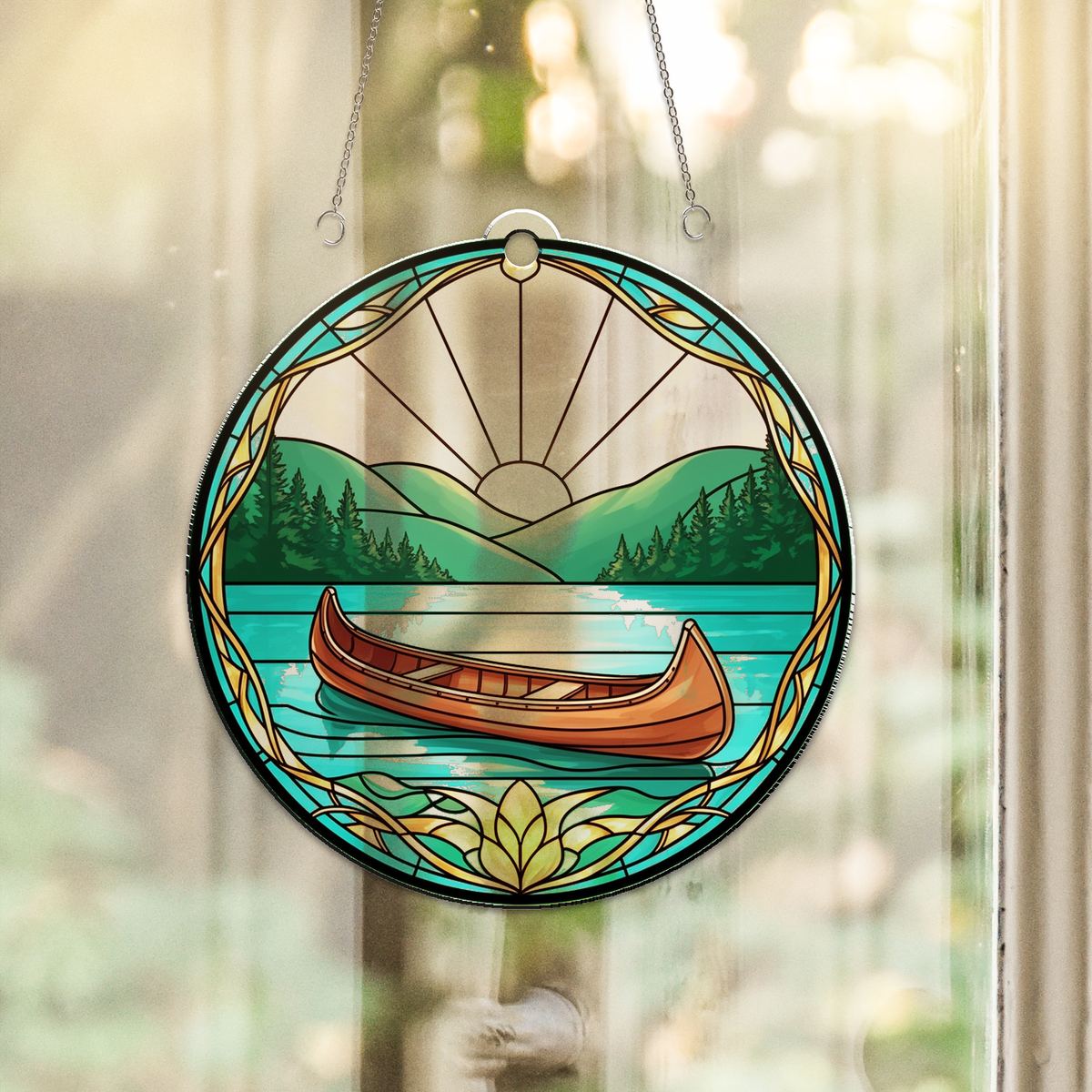 Canoe Lake Sunrise Circle Acrylic Suncatcher