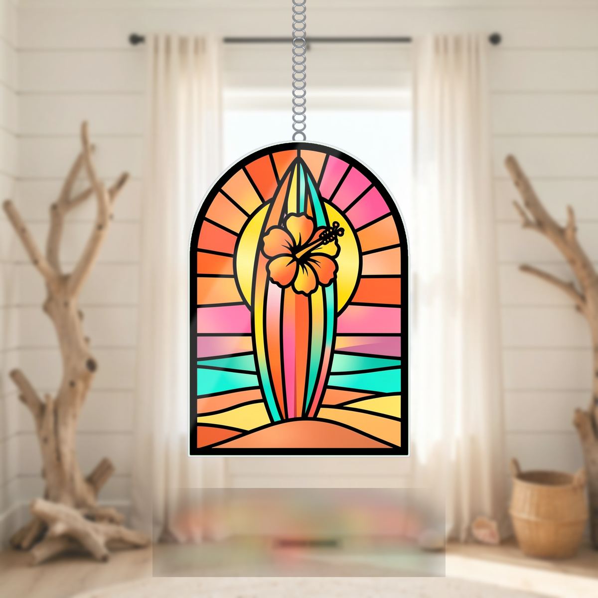 Surfboard Sunset Arch Wavy Acrylic Suncatcher Ornament