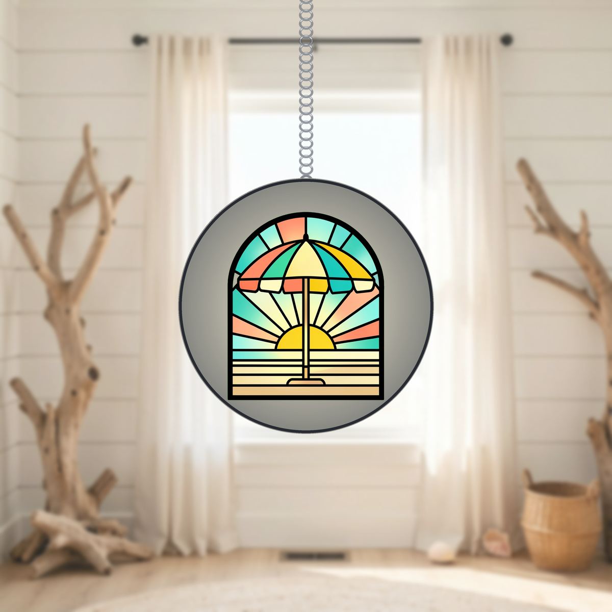 Beach Umbrella Sunset Stained Glass Suncatcher