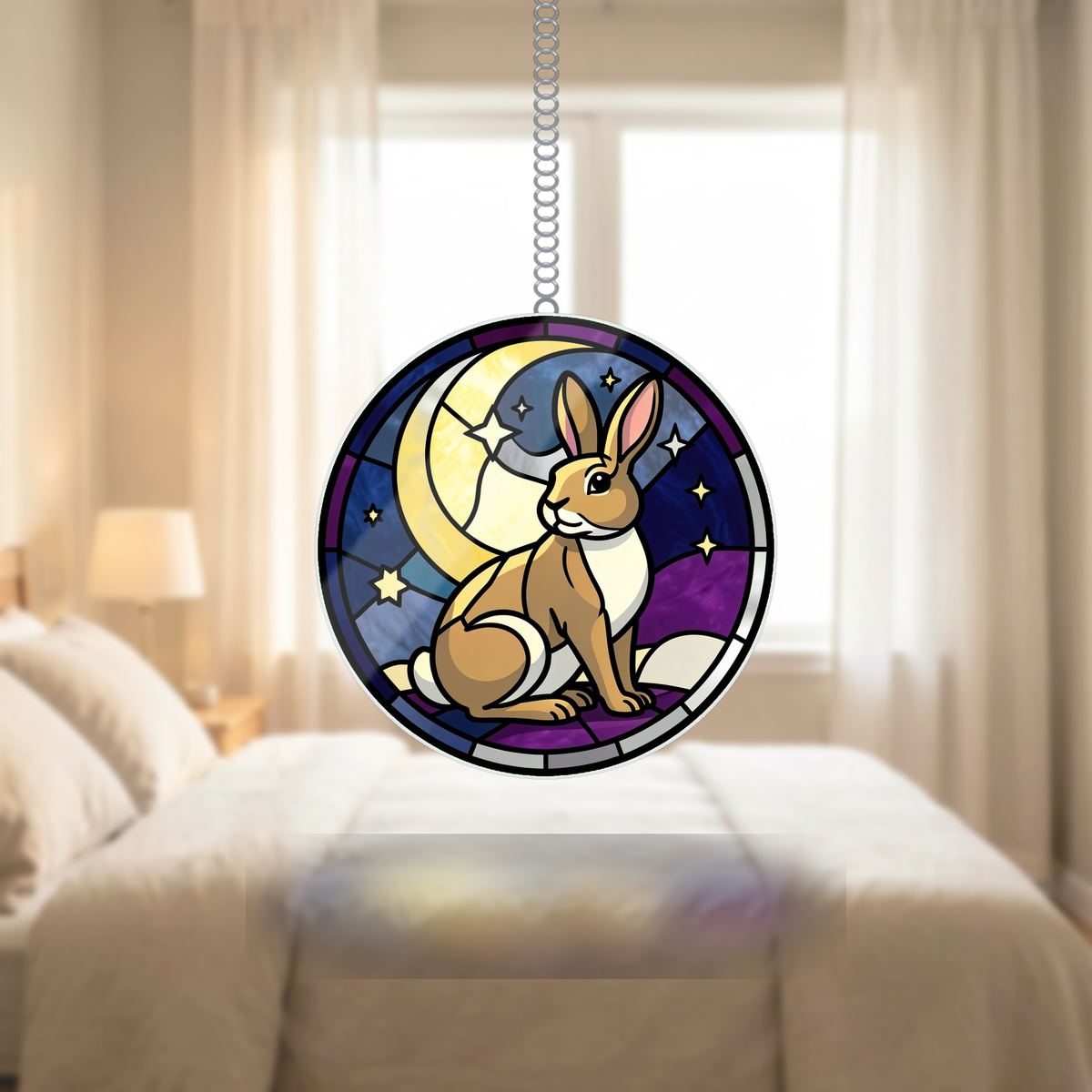 Moon Gazing Hare Circle Wavy Acrylic Suncatcher Ornament