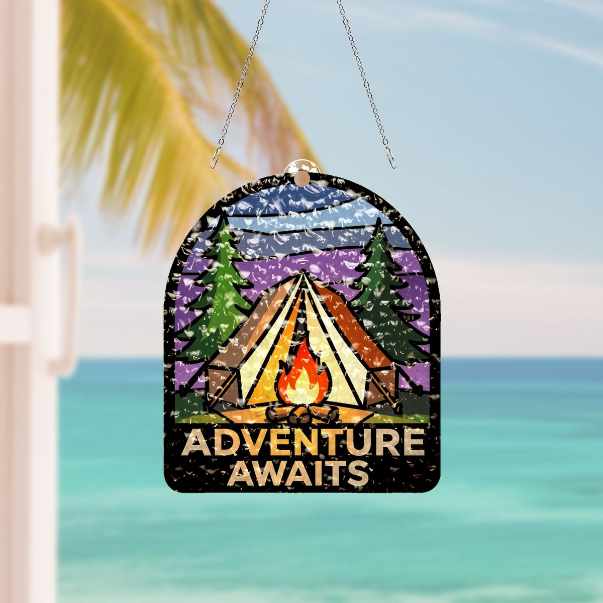 Camping Tent Campfire Arch Water Ripple Suncatcher