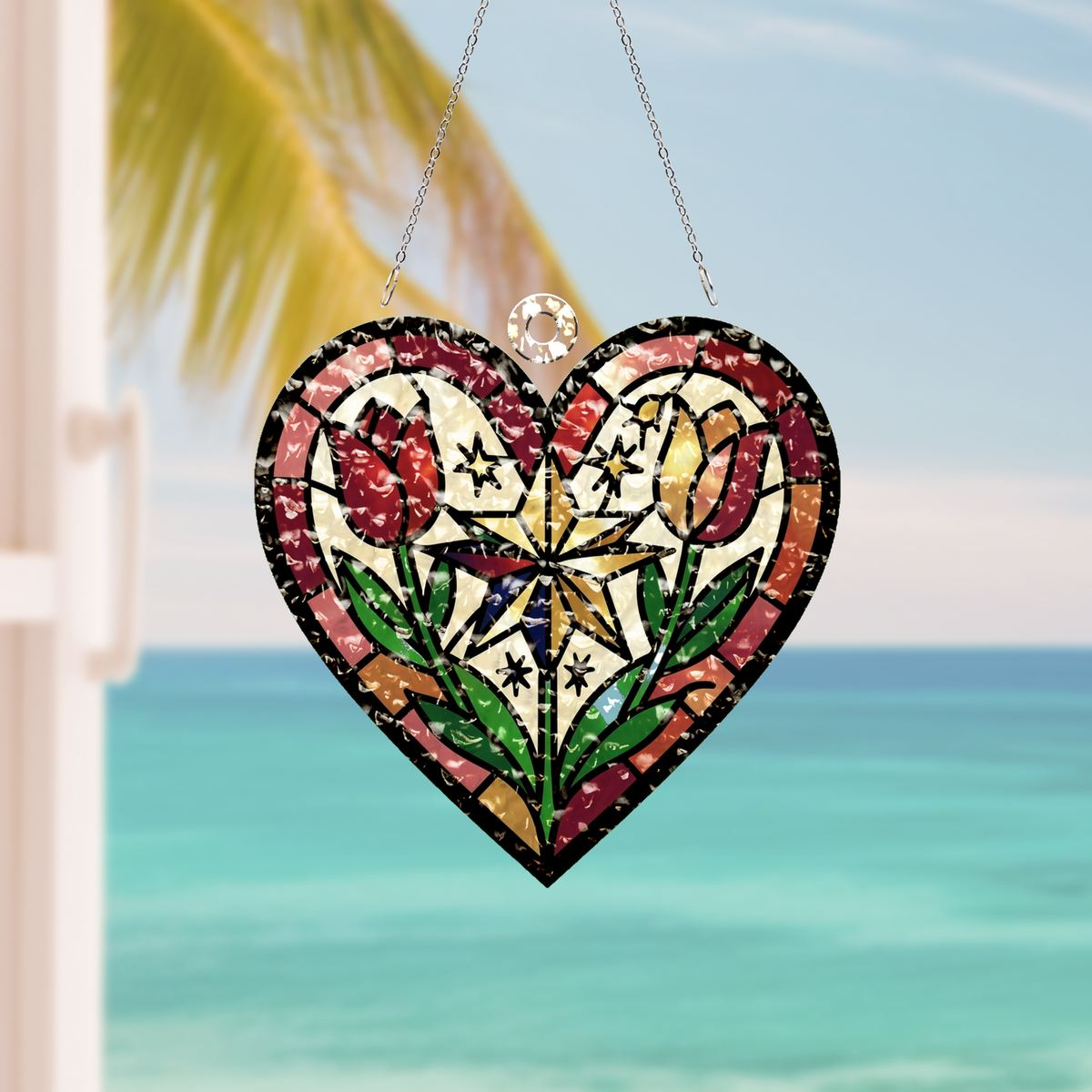 Nordic Folk Heart Wreath Water Ripple Suncatcher