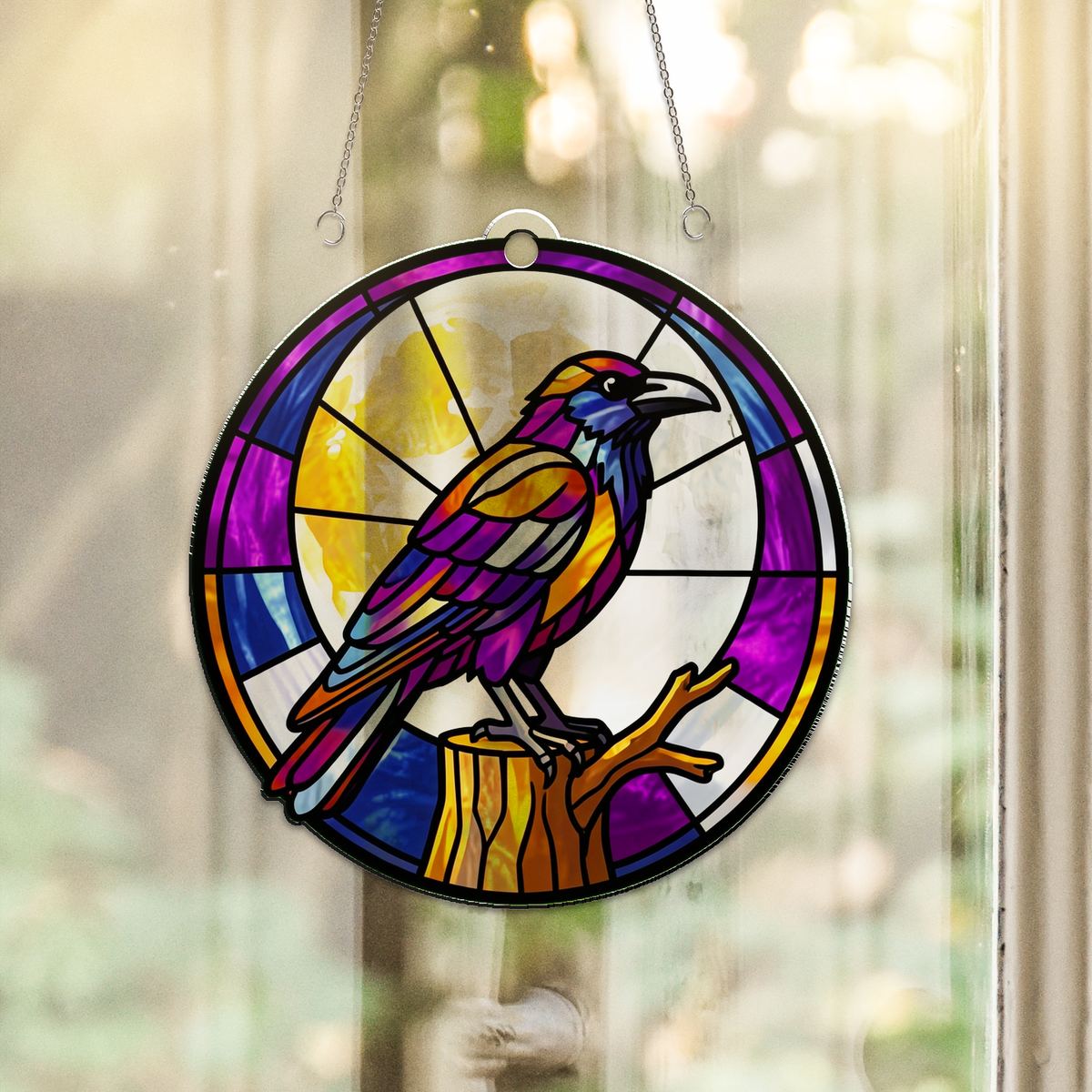 Gothic Raven Moon Circle Acrylic Suncatcher
