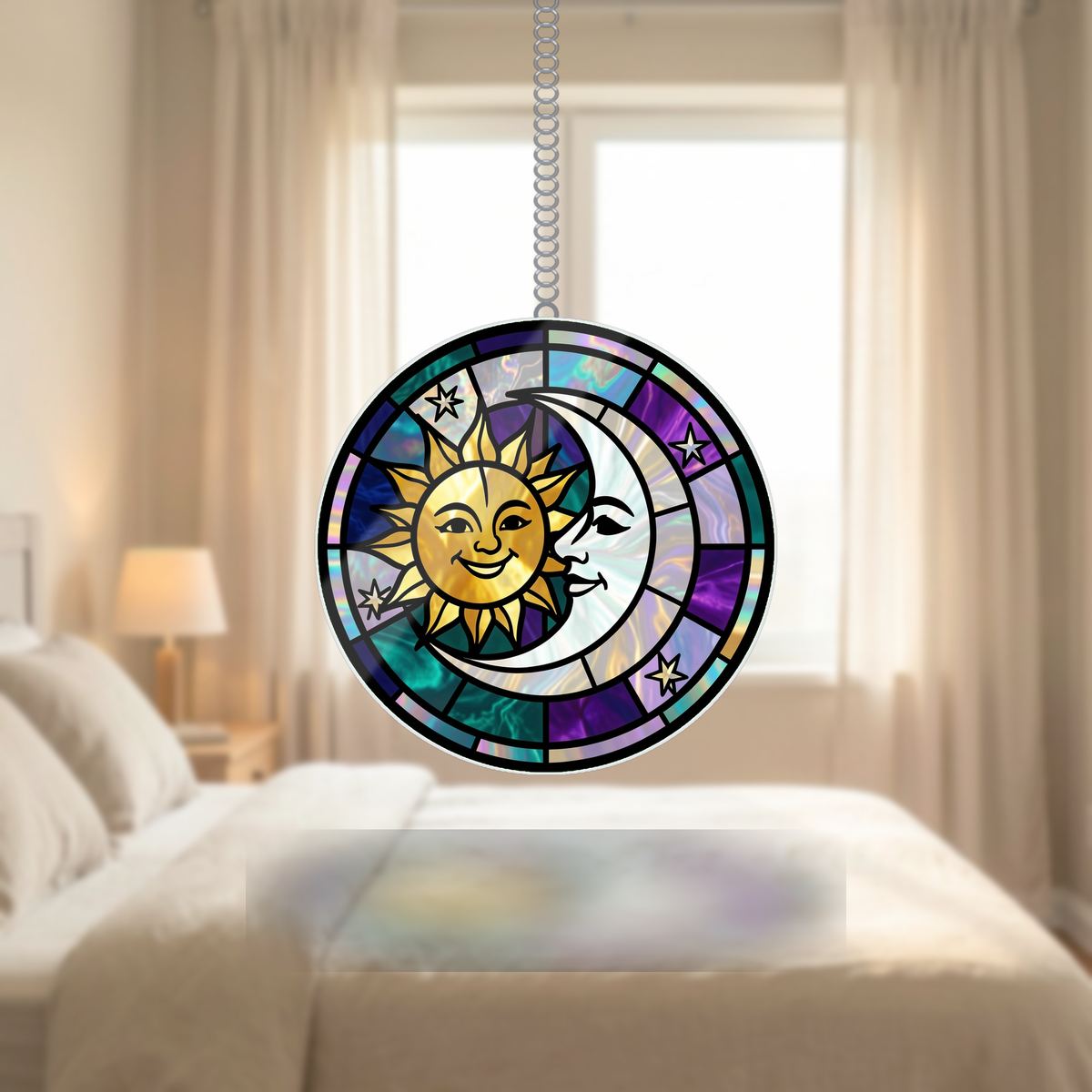 Sun Moon Celestial Circle Wavy Acrylic Suncatcher Ornament