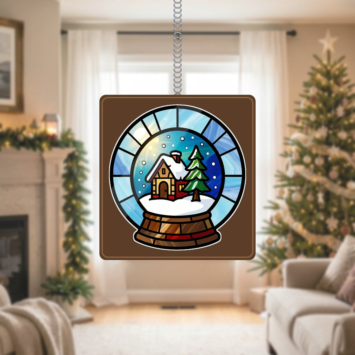 Snow Globe Cabin Circle Window Hanging Suncatcher