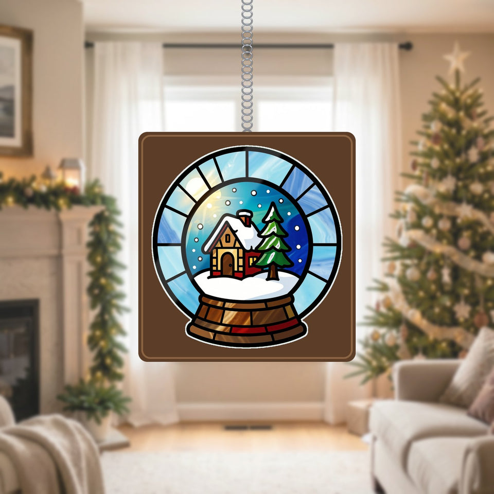 Snow Globe Cabin Circle Window Hanging Suncatcher