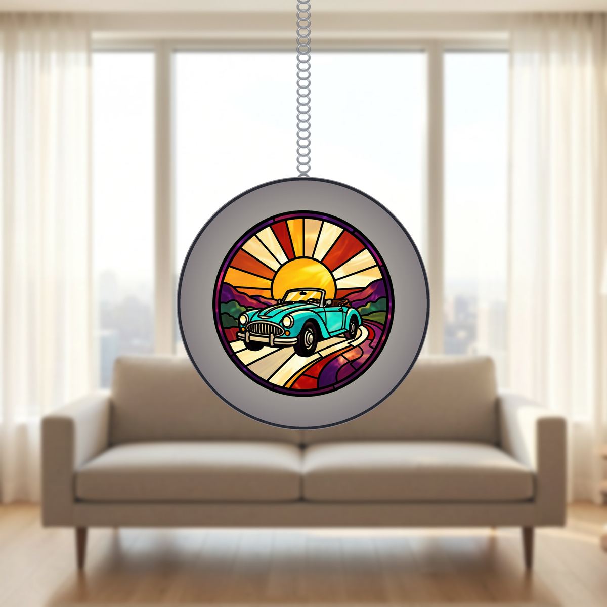 Road Trip Convertible Circle Stained Glass Suncatcher