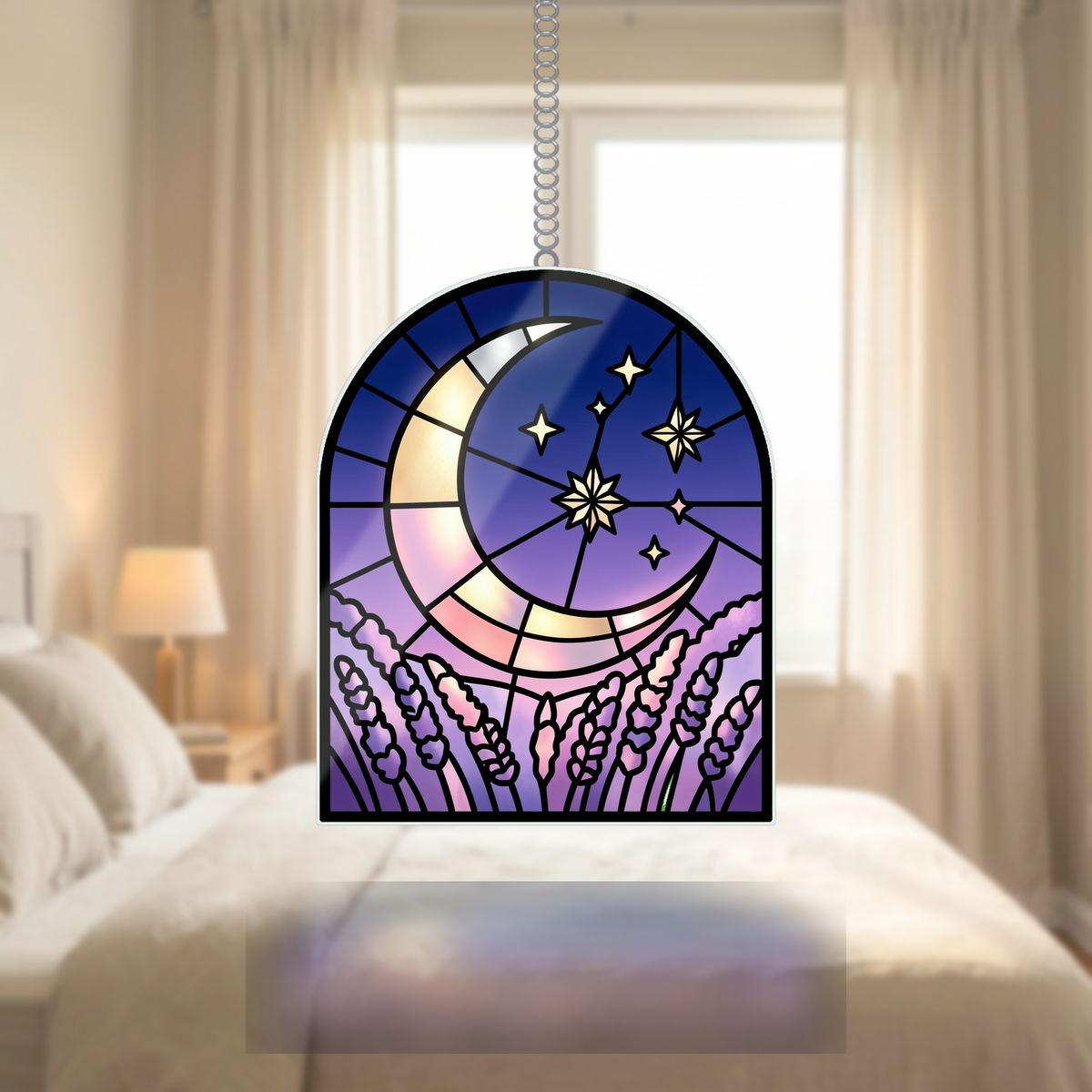 Starry Lavender Moon Arch Wavy Acrylic Suncatcher Ornament