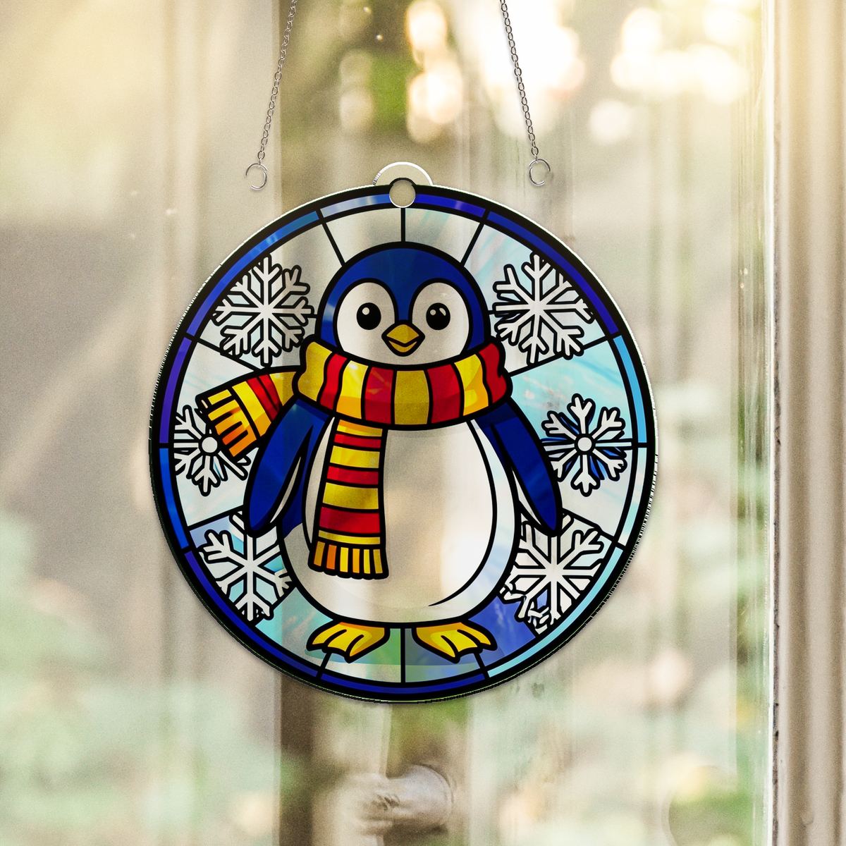 Penguin Scarf Snowflake Acrylic Suncatcher