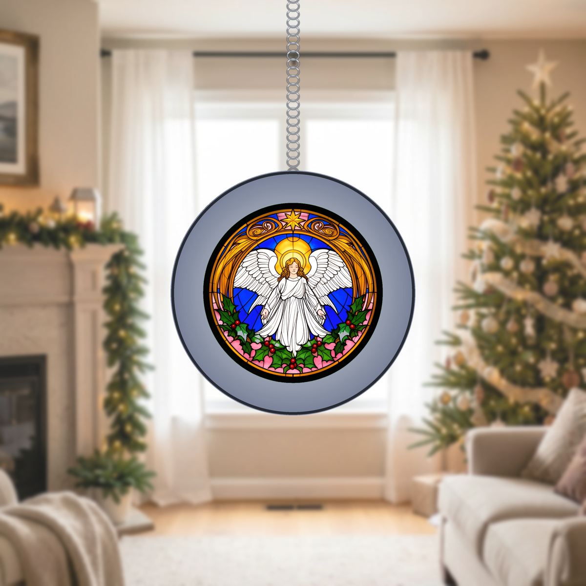 Christmas Angel Halo Circle Stained Glass Suncatcher