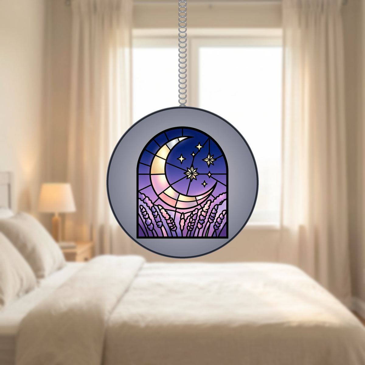 Starry Lavender Moon Arch Stained Glass Suncatcher
