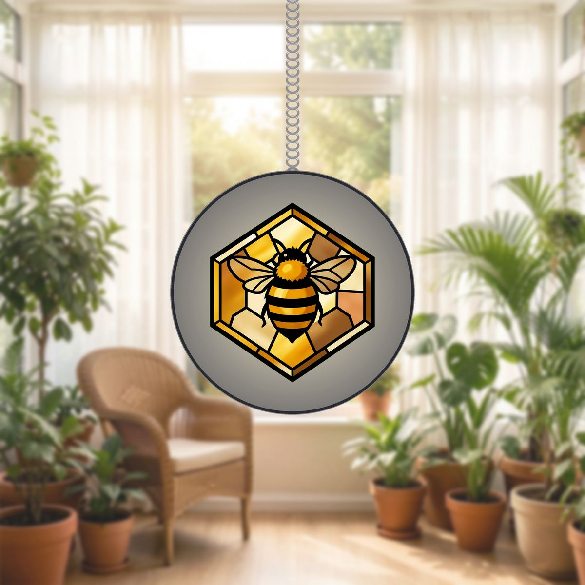 Honeybee Honeycomb Hexagon Stained Glass Suncatcher