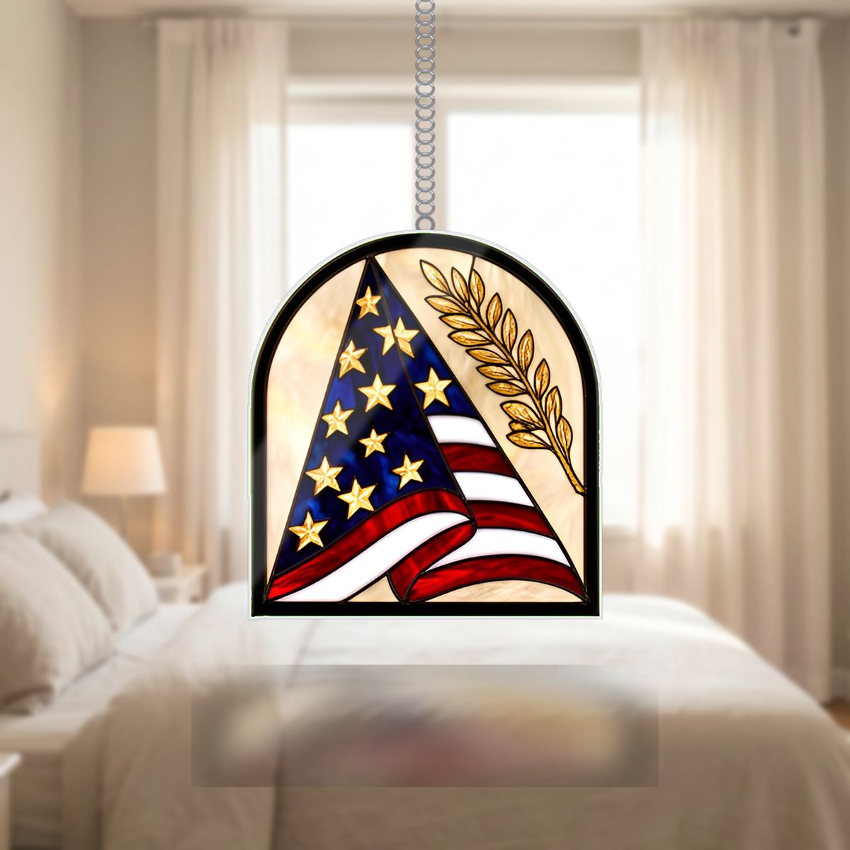 Folded Flag Memorial Arch Wavy Acrylic Suncatcher Ornament