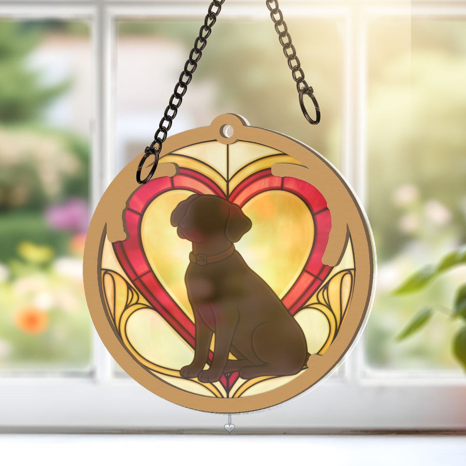 Loyal Dog Heart Circle Window Hanging Suncatcher with heart crystal