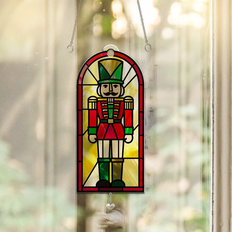 Nutcracker Soldier Arch Acrylic Suncatcher with heart crystal