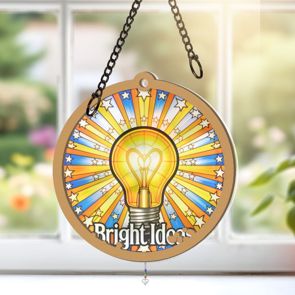 Bright Ideas Light Bulb Circle Window Hanging Suncatcher with heart crystal + rainbow chain