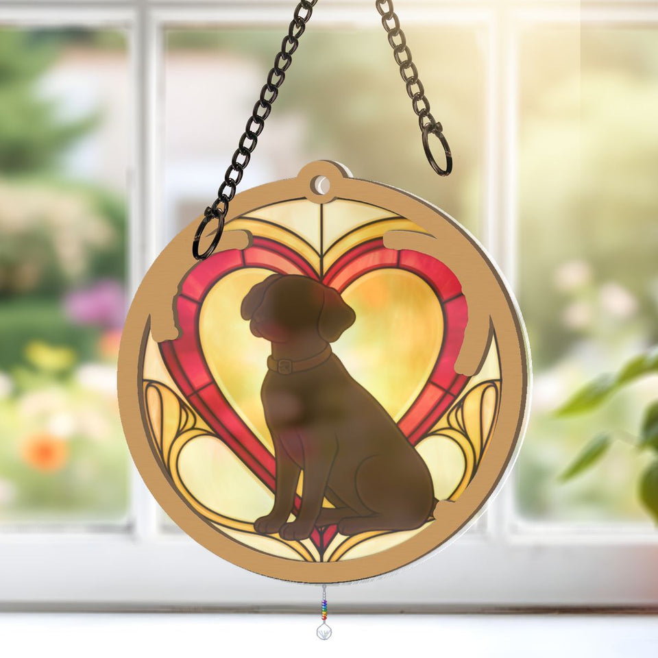 Loyal Dog Heart Circle Window Hanging Suncatcher with teardrop crystal + rainbow chain
