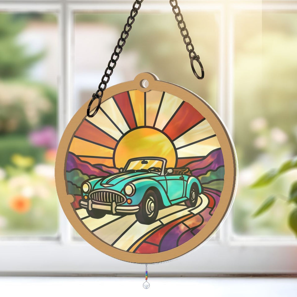 Road Trip Convertible Circle Window Hanging Suncatcher with teardrop crystal + rainbow chain