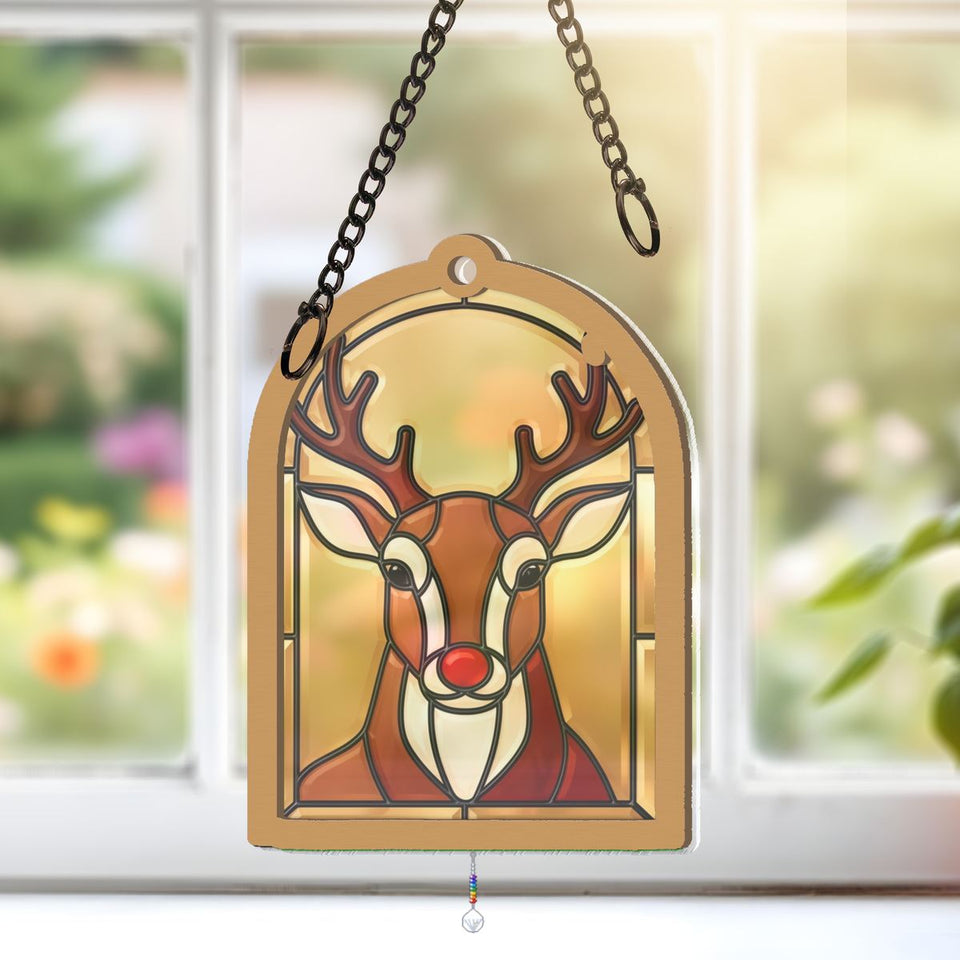 Reindeer Antler Arch Window Hanging Suncatcher with teardrop crystal + rainbow chain
