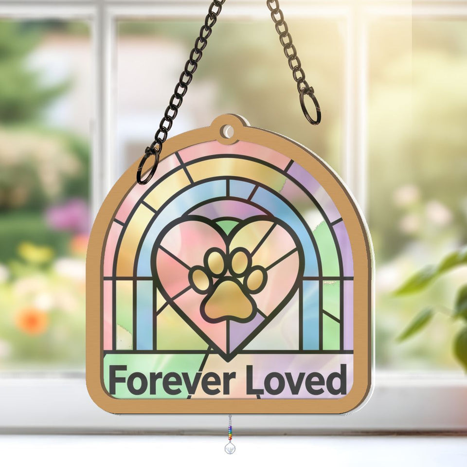 Rainbow Bridge Pet Memorial Window Hanging Suncatcher with teardrop crystal + rainbow chain