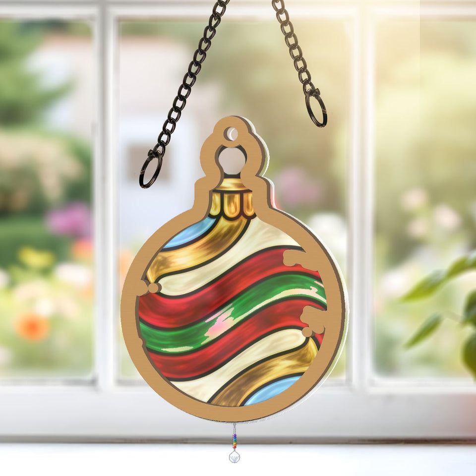 Vintage Ornament Swirl Window Hanging Suncatcher with teardrop crystal + rainbow chain