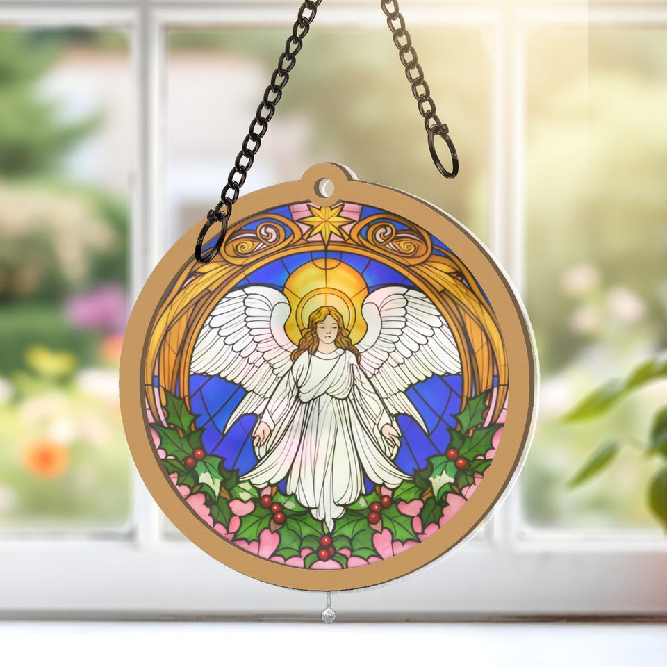 Christmas Angel Halo Circle Window Hanging Suncatcher with teardrop crystal
