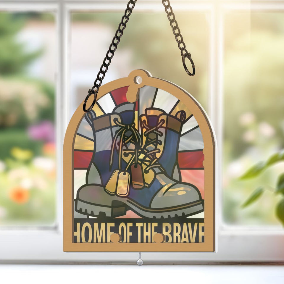 Veteran Dog Tags Boots Window Hanging Suncatcher with teardrop crystal