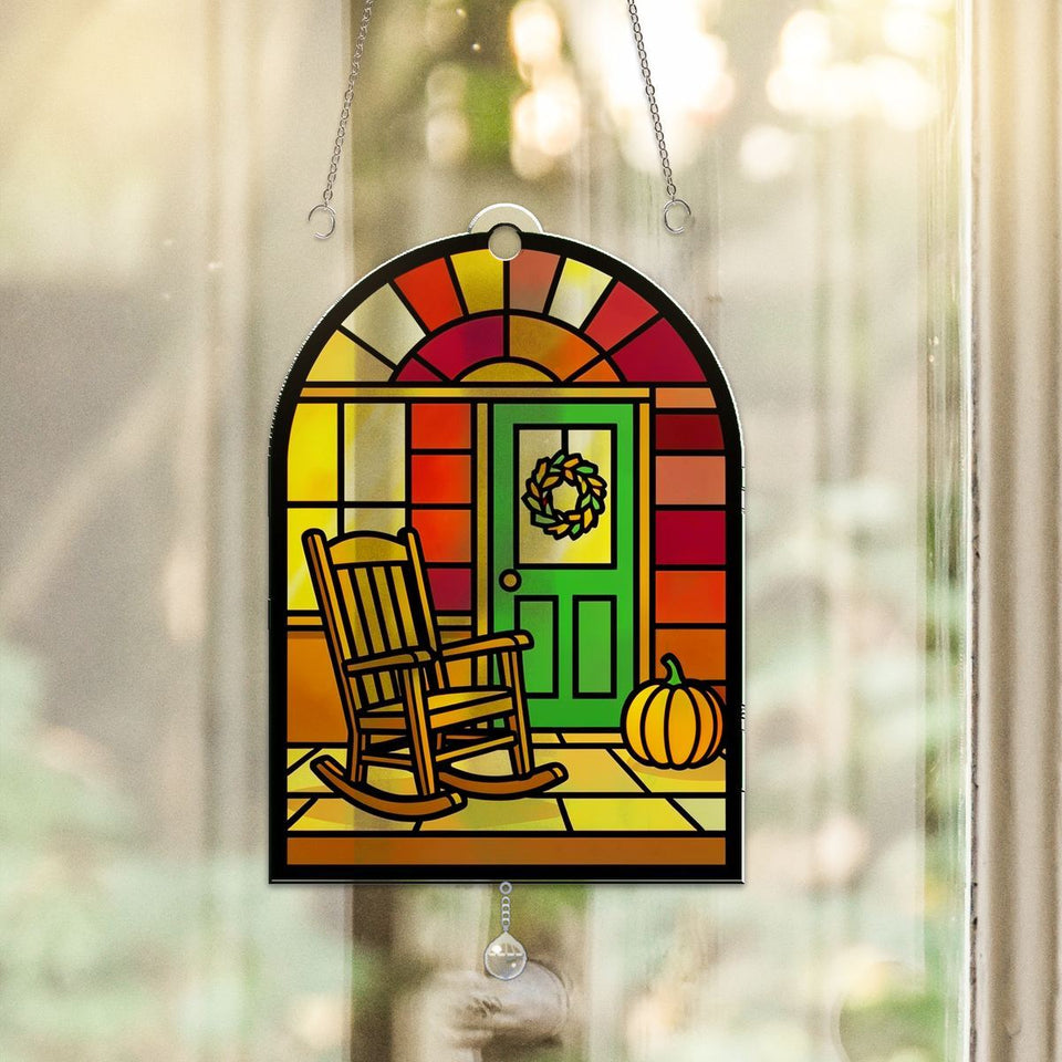 Front Porch Rocking Chair Arch Acrylic Suncatcher with teardrop crystal