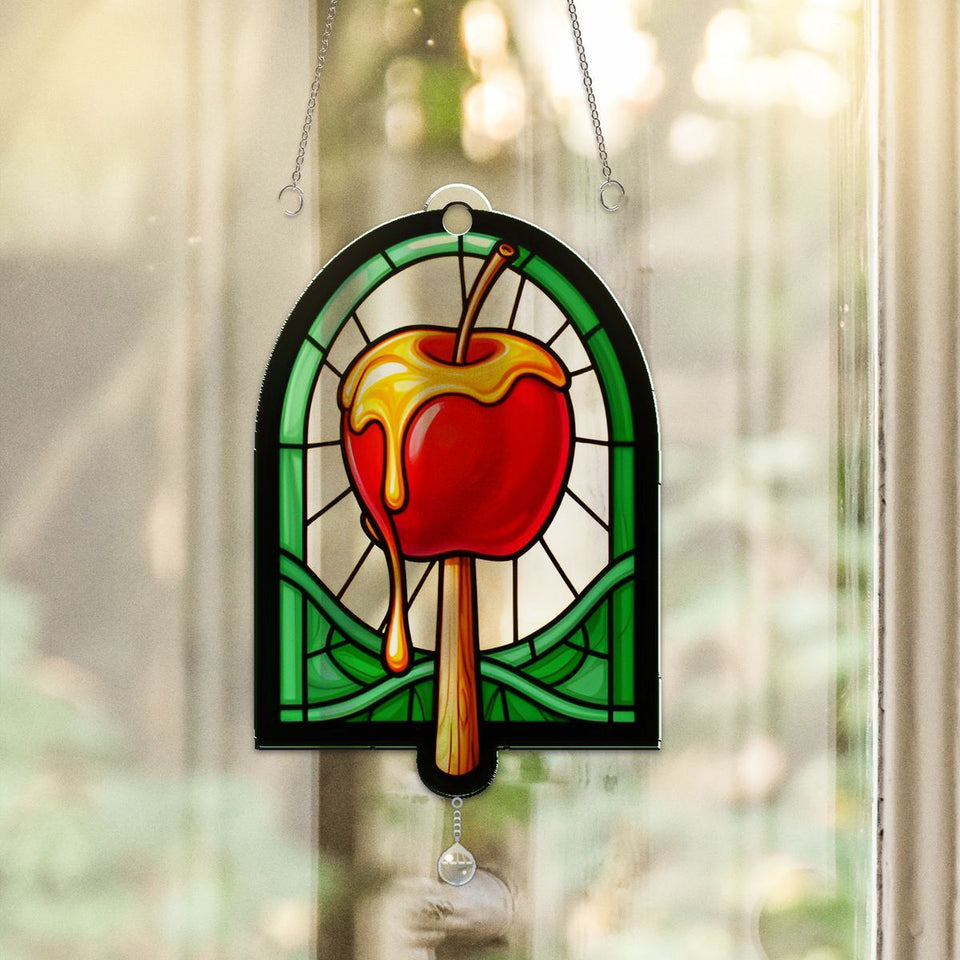 Candy Apple Harvest Acrylic Suncatcher with teardrop crystal