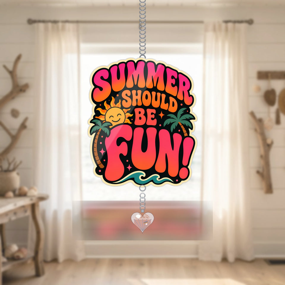 Retro Summer 3 Acrylic Suncatcher with heart crystal