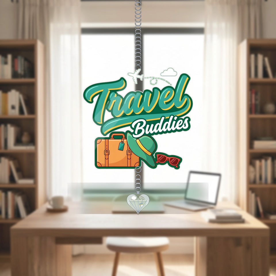 Travel Buddies Suitcase Acrylic Suncatcher with heart crystal