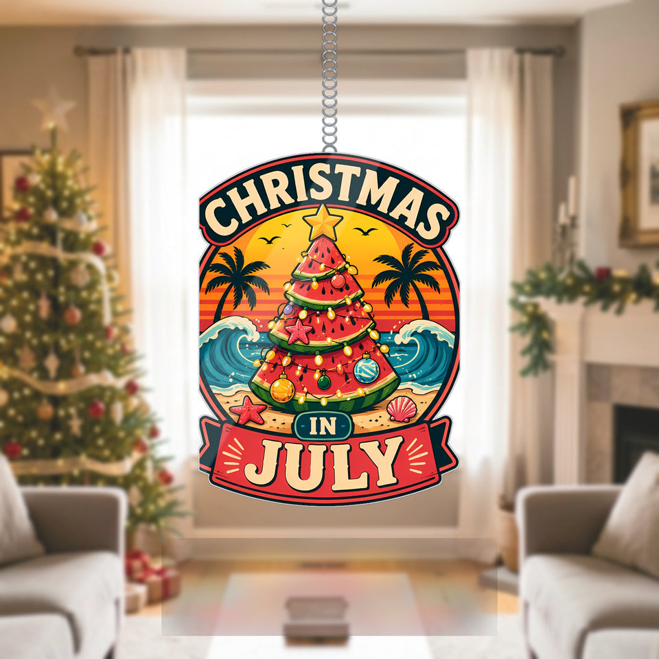 Watermelon Christmas Beach Acrylic Suncatcher