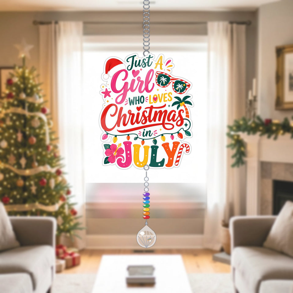 Christmas in July Sunglasses Acrylic Suncatcher with teardrop crystal + rainbow chain