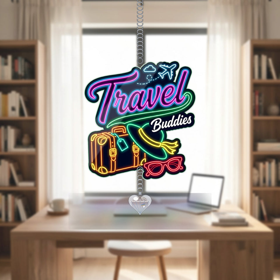 Travel Buddies Neon Acrylic Suncatcher with heart crystal