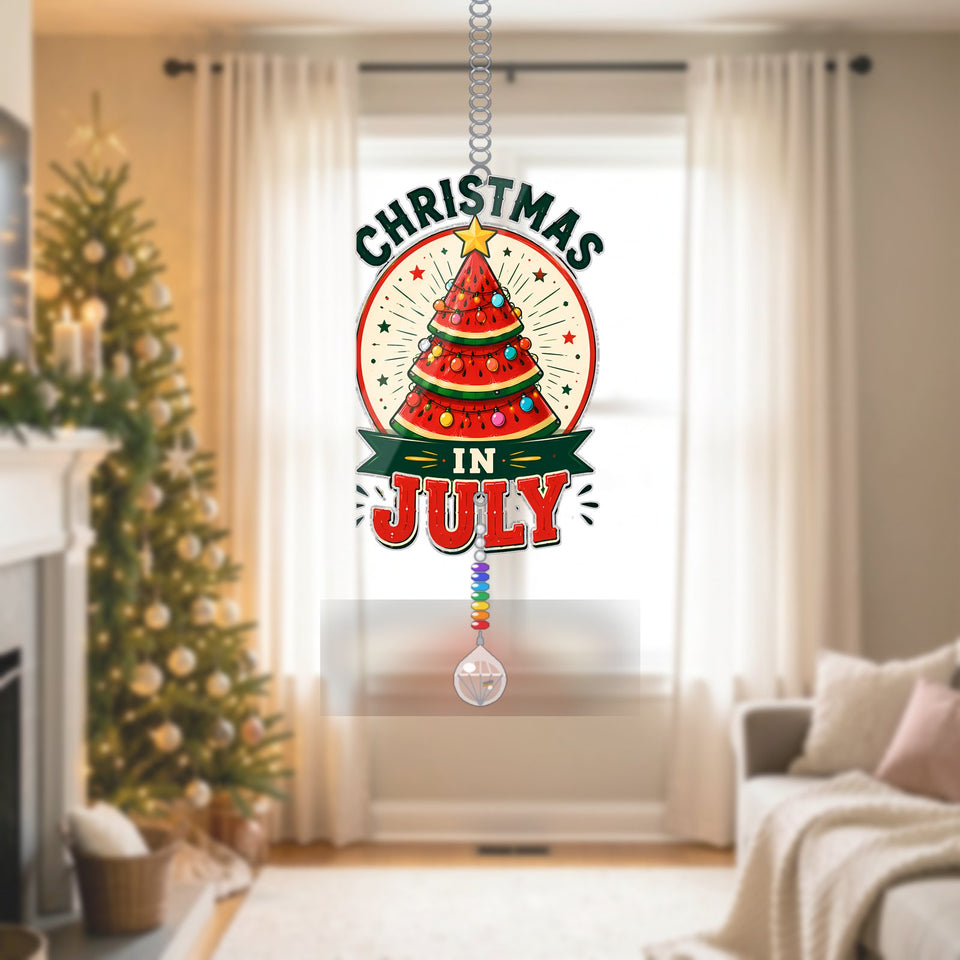 Watermelon Christmas Starburst Acrylic Suncatcher with teardrop crystal + rainbow chain