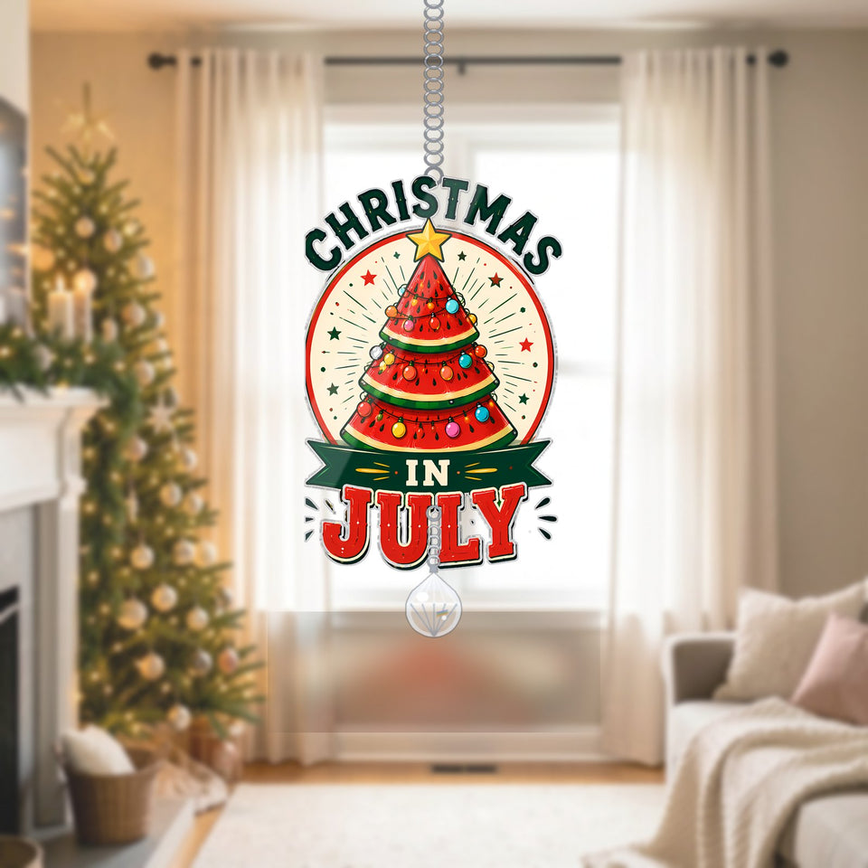 Watermelon Christmas Starburst Acrylic Suncatcher with teardrop crystal