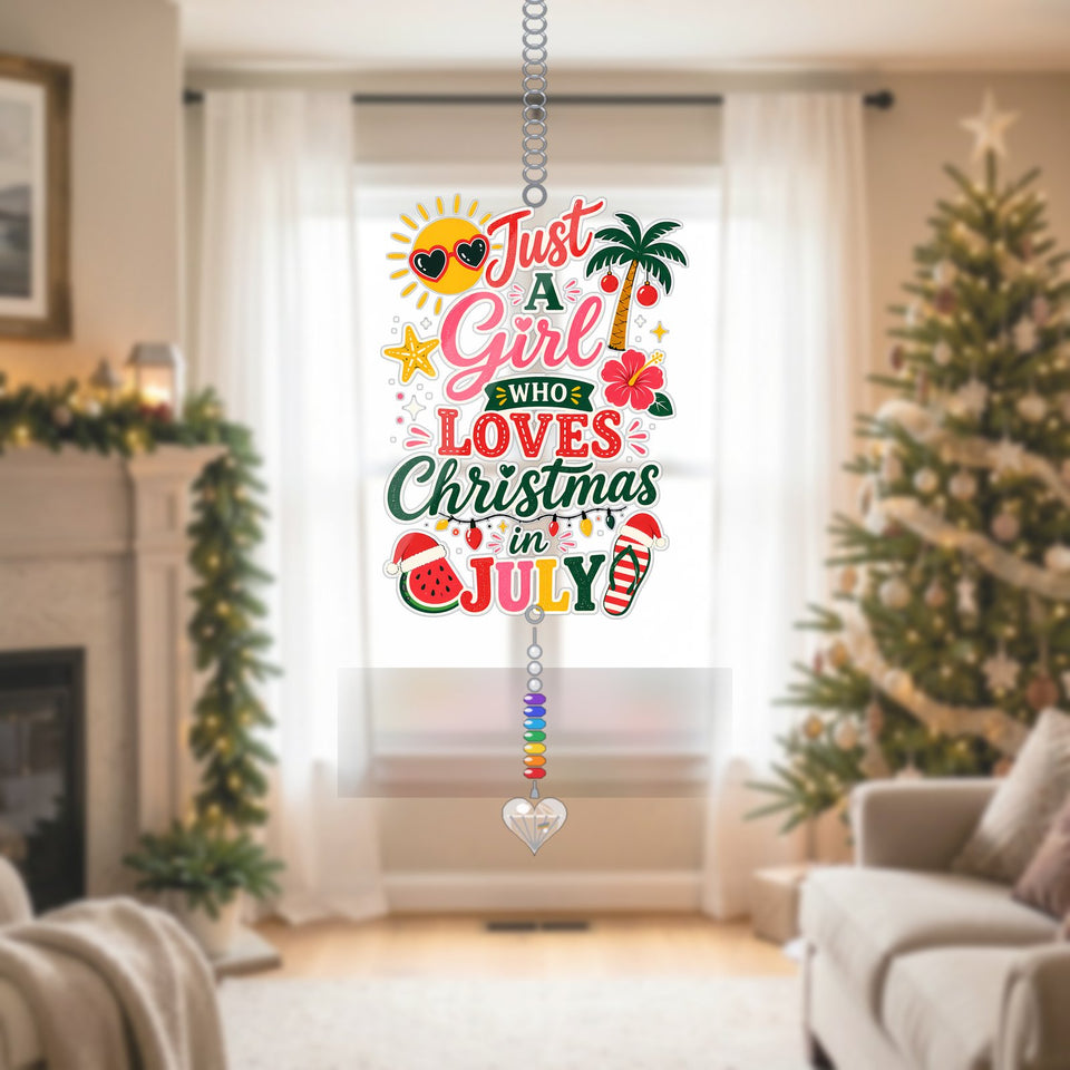 Christmas in July Tropical Acrylic Suncatcher with heart crystal + rainbow chain