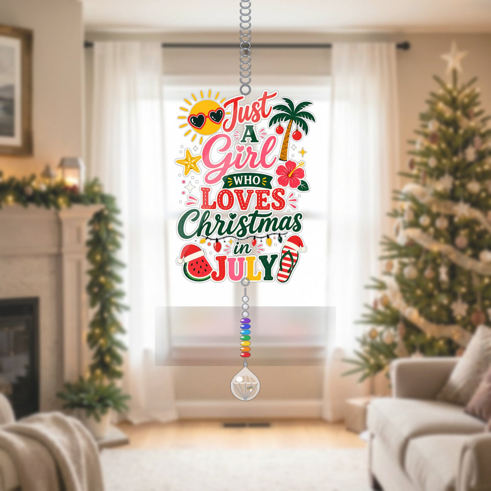 Christmas in July Tropical Acrylic Suncatcher with teardrop crystal + rainbow chain