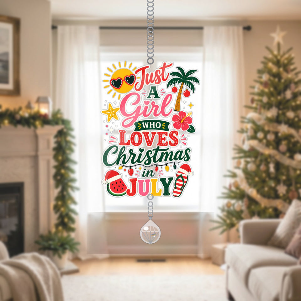 Christmas in July Tropical Acrylic Suncatcher with teardrop crystal