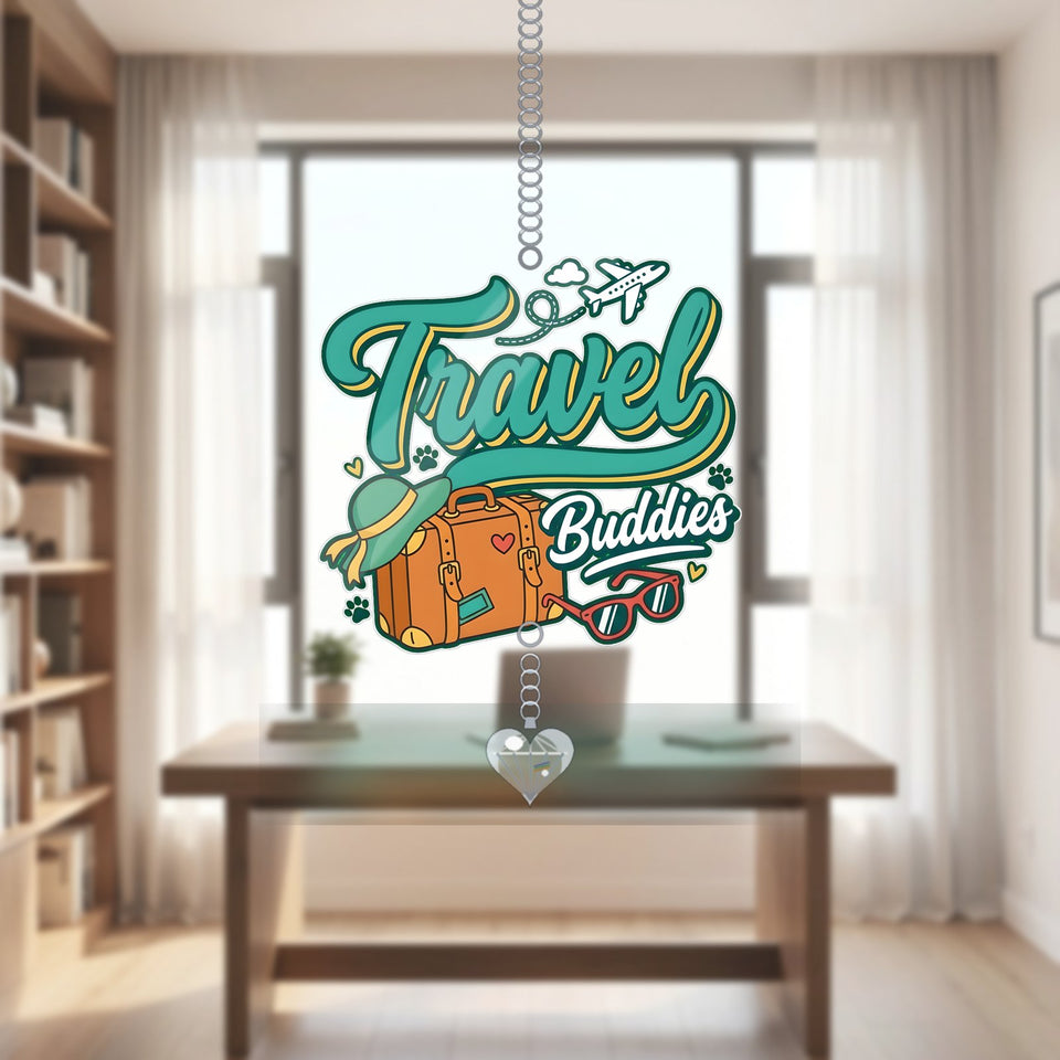Travel Buddies Retro Acrylic Suncatcher with heart crystal