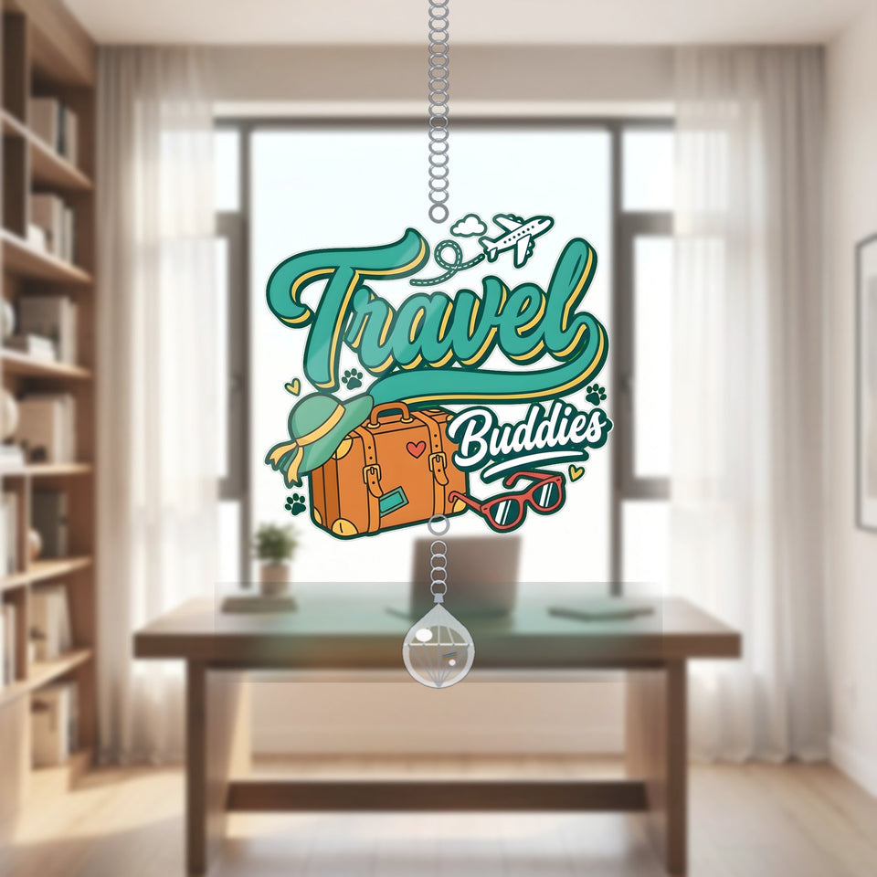 Travel Buddies Retro Acrylic Suncatcher with teardrop crystal